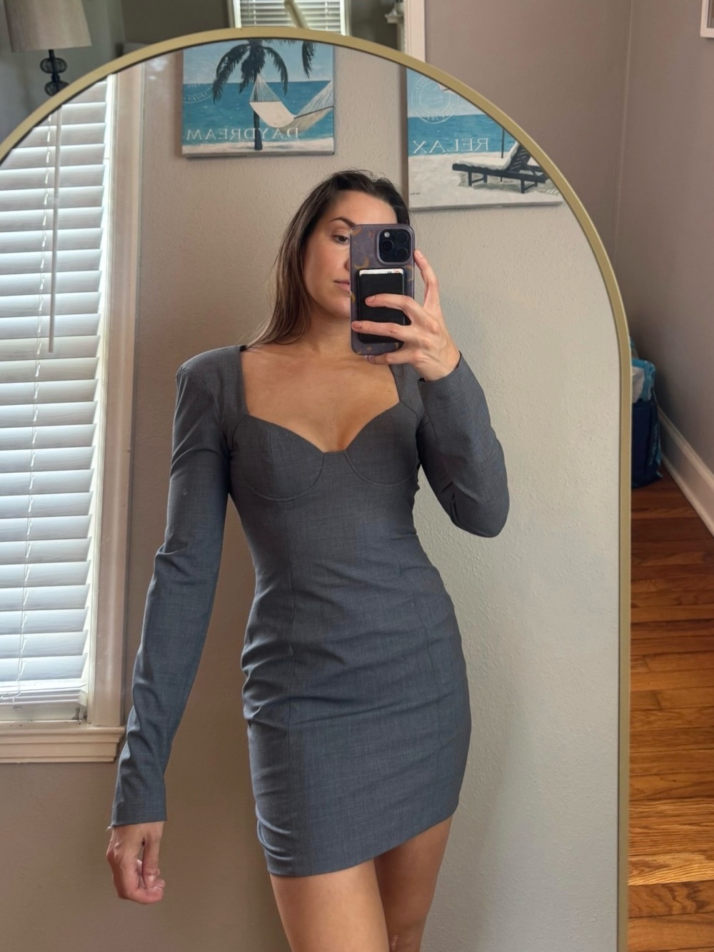 Zara Charcoal Gray Sweetheart Neckline Mini Dress